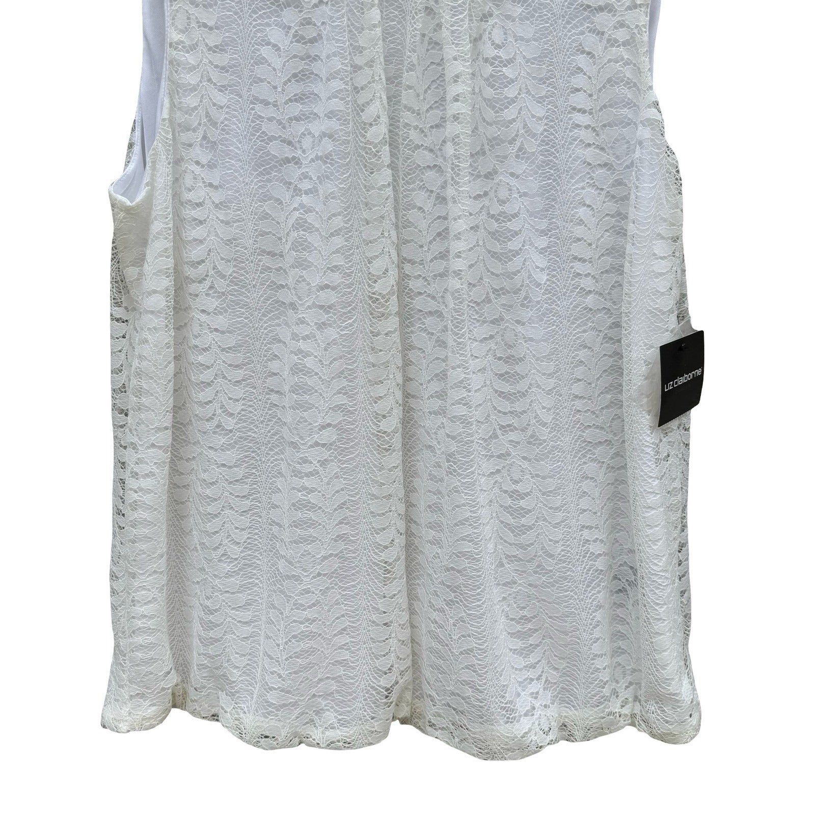 Liz Claiborne Career White Lace Bubble Blouse Sleeveless Keyhole Back Large NEW