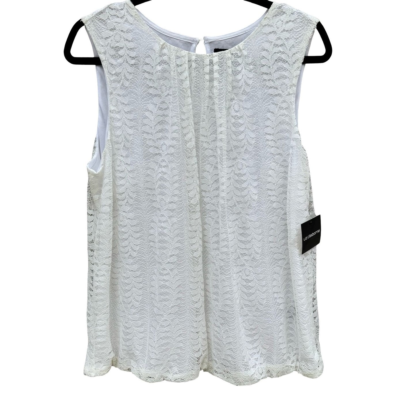 Liz Claiborne Career White Lace Bubble Blouse Sleeveless Keyhole Back Large NEW
