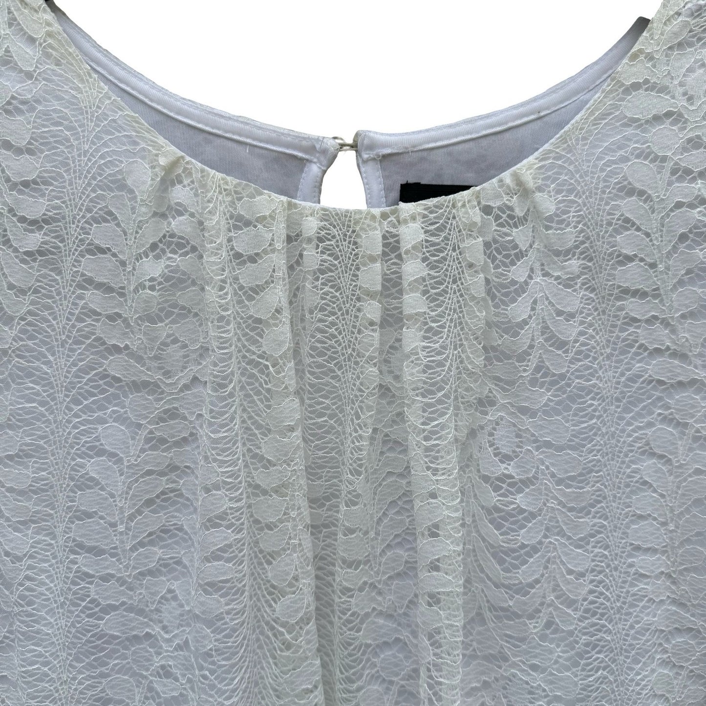 Liz Claiborne Career White Lace Bubble Blouse Sleeveless Keyhole Back Large NEW