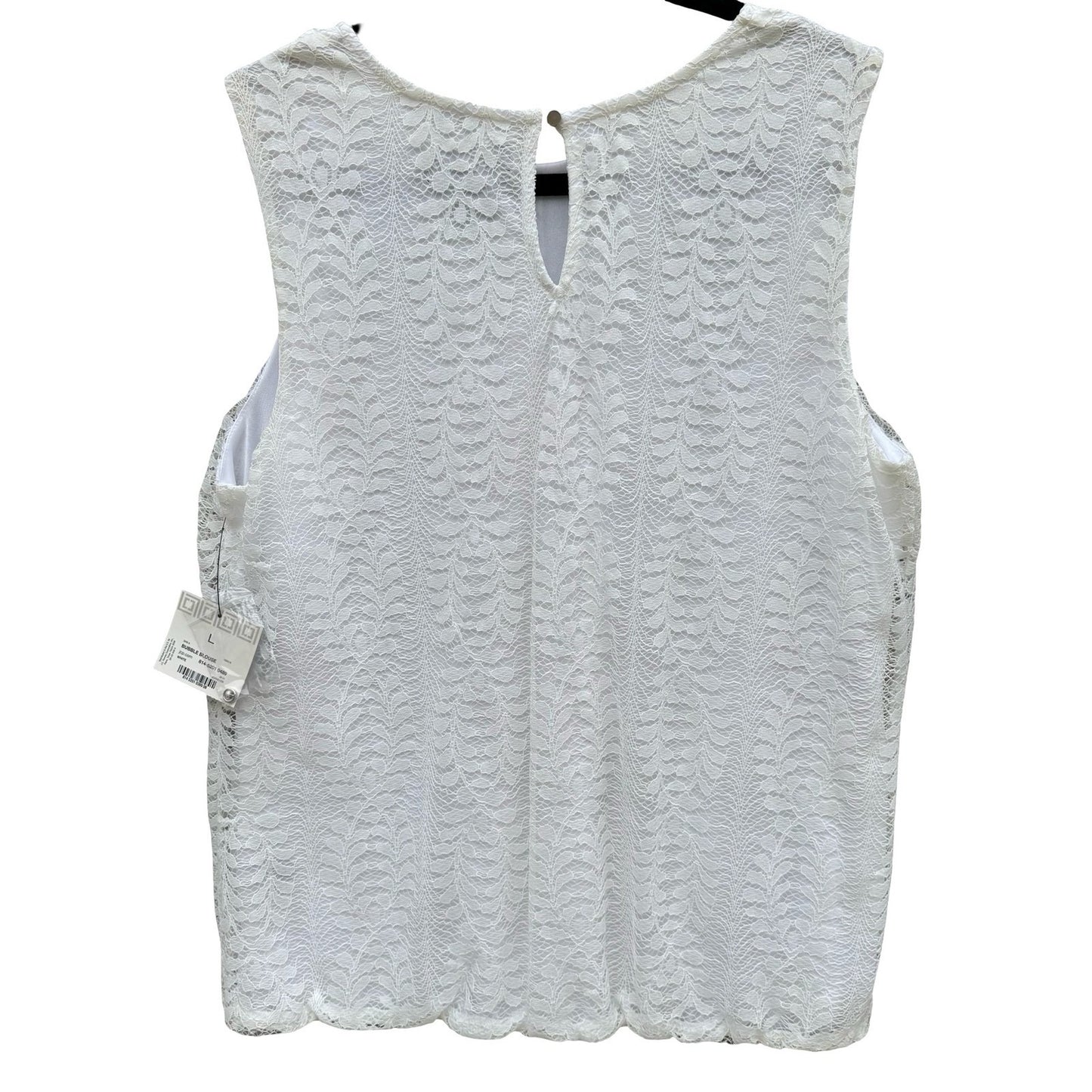 Liz Claiborne Career White Lace Bubble Blouse Sleeveless Keyhole Back Large NEW