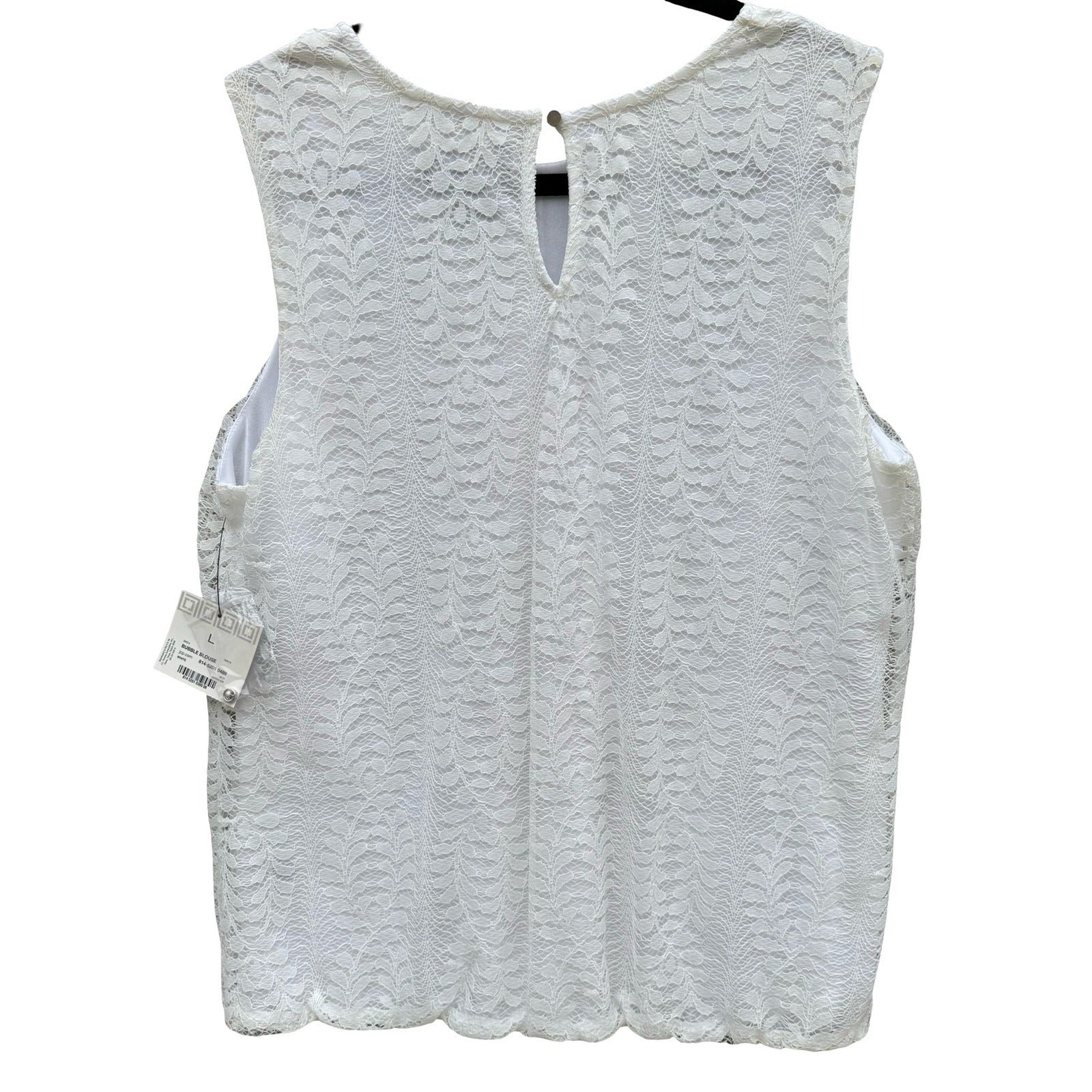 Liz Claiborne Career White Lace Bubble Blouse Sleeveless Keyhole Back Large NEW