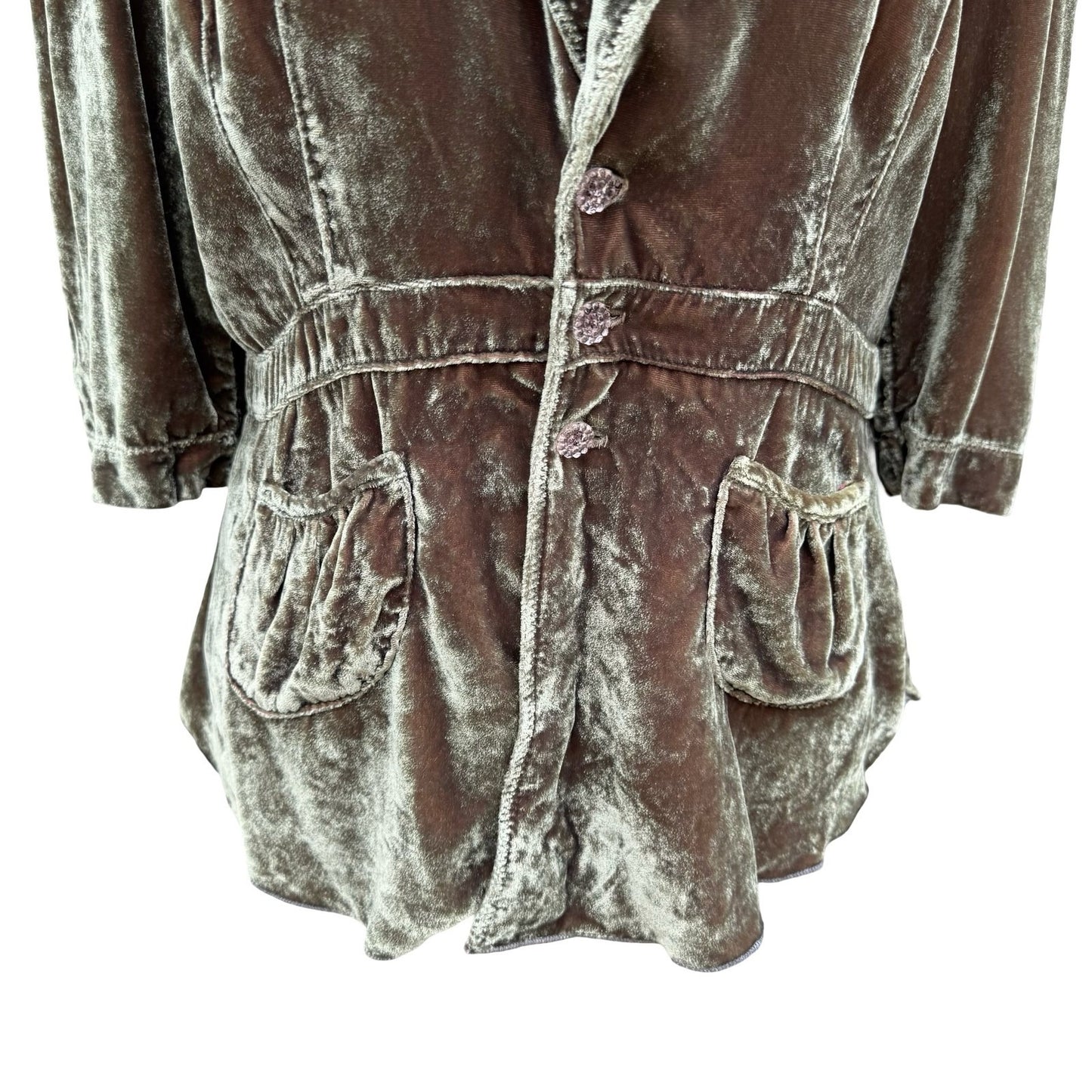 Burning Torch Anthropologie Silk Blend Velvet Beaded Peplum Jacket Olive Brown L