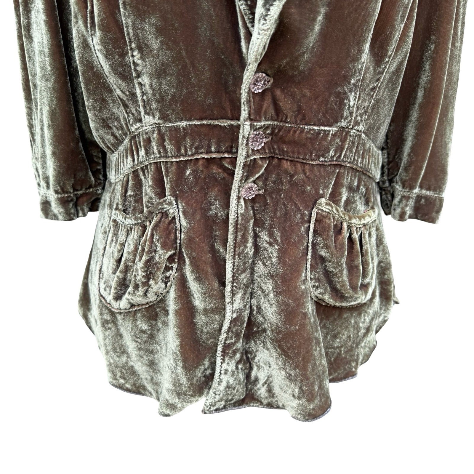 Burning Torch Anthropologie Silk Blend Velvet Beaded Peplum Jacket Olive Brown L