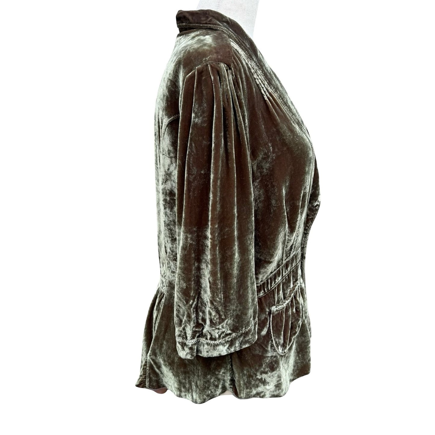 Burning Torch Anthropologie Silk Blend Velvet Beaded Peplum Jacket Olive Brown L