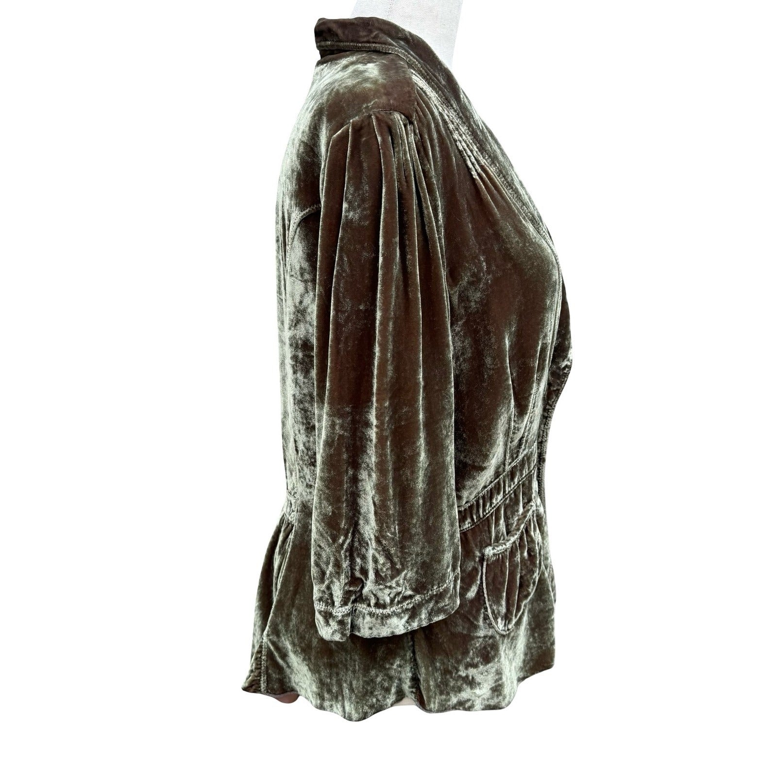 Burning Torch Anthropologie Silk Blend Velvet Beaded Peplum Jacket Olive Brown L