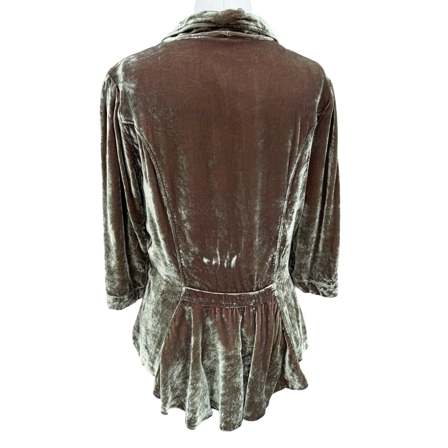 Burning Torch Anthropologie Silk Blend Velvet Beaded Peplum Jacket Olive Brown L