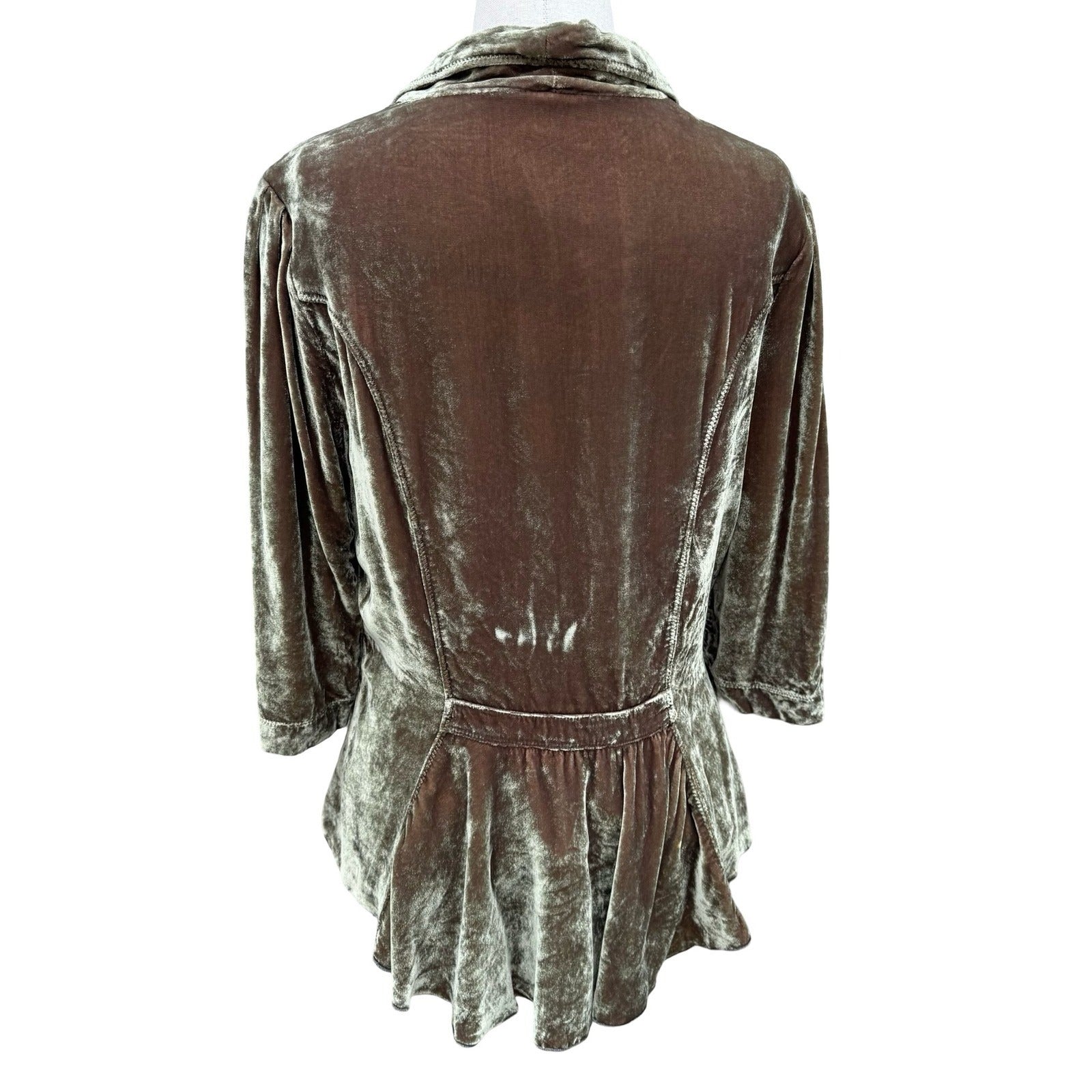 Burning Torch Anthropologie Silk Blend Velvet Beaded Peplum Jacket Olive Brown L