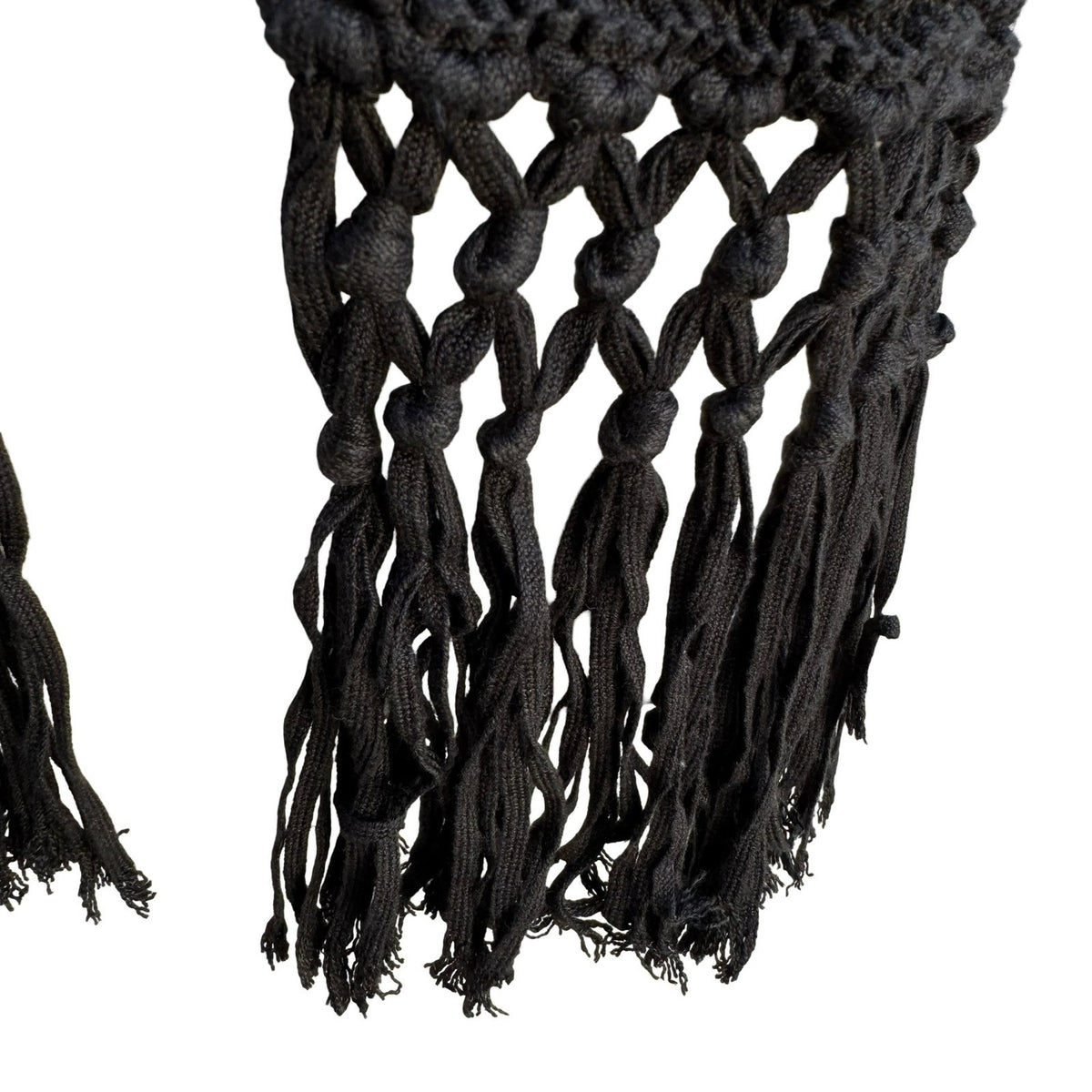 Filippa Silk Cotton Blend Open Knit Boho Minimalist Goth Tassel Scarf Black OS
