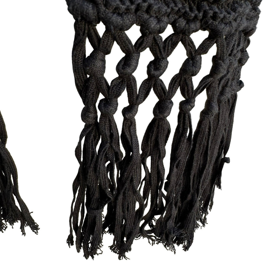 Filippa Silk Cotton Blend Open Knit Boho Minimalist Goth Tassel Scarf Black OS
