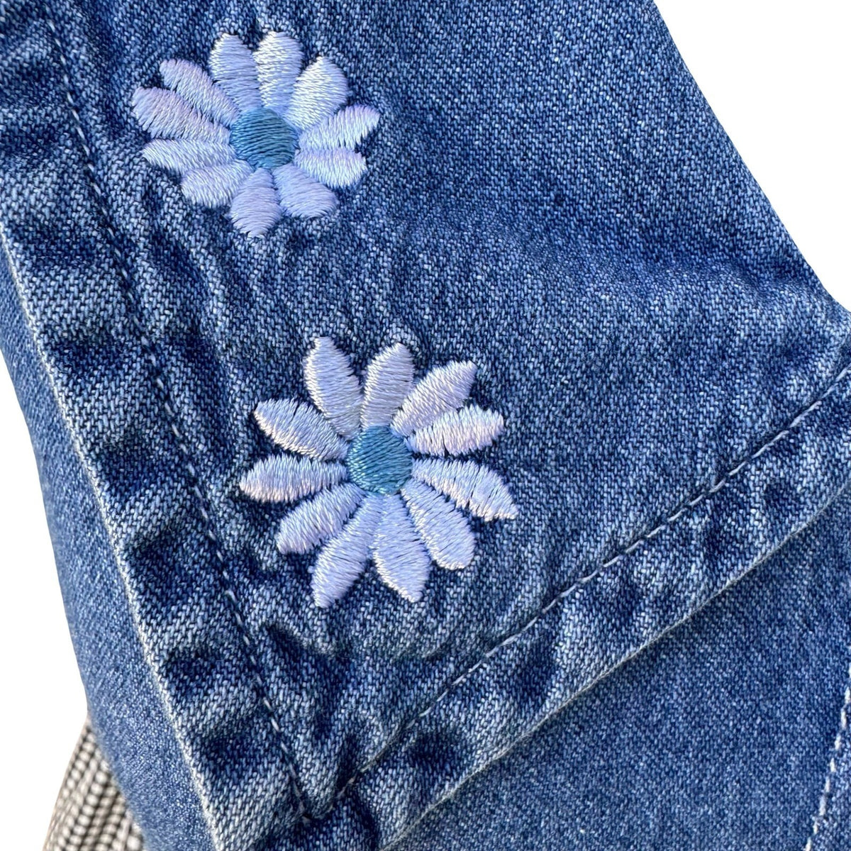 Faded Glory Vintage 90s Cottagecore Denim Gingham Floral Embroidered Midi Dress
