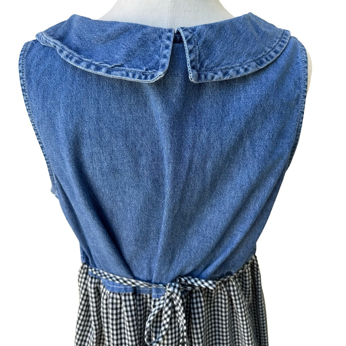 Faded Glory Vintage 90s Cottagecore Denim Gingham Floral Embroidered Midi Dress