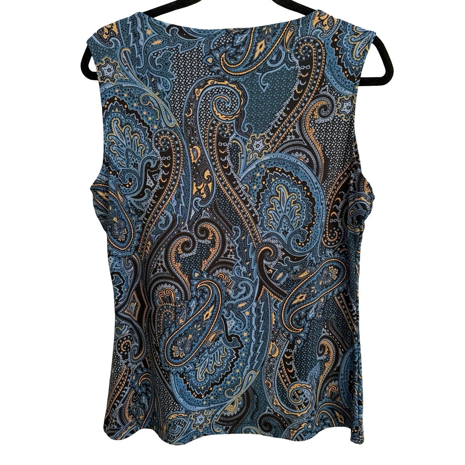 Tommy Hilfiger Boho Paisley Sleeveless Shell Top Gold Grommet Keyhole Blue L NEW
