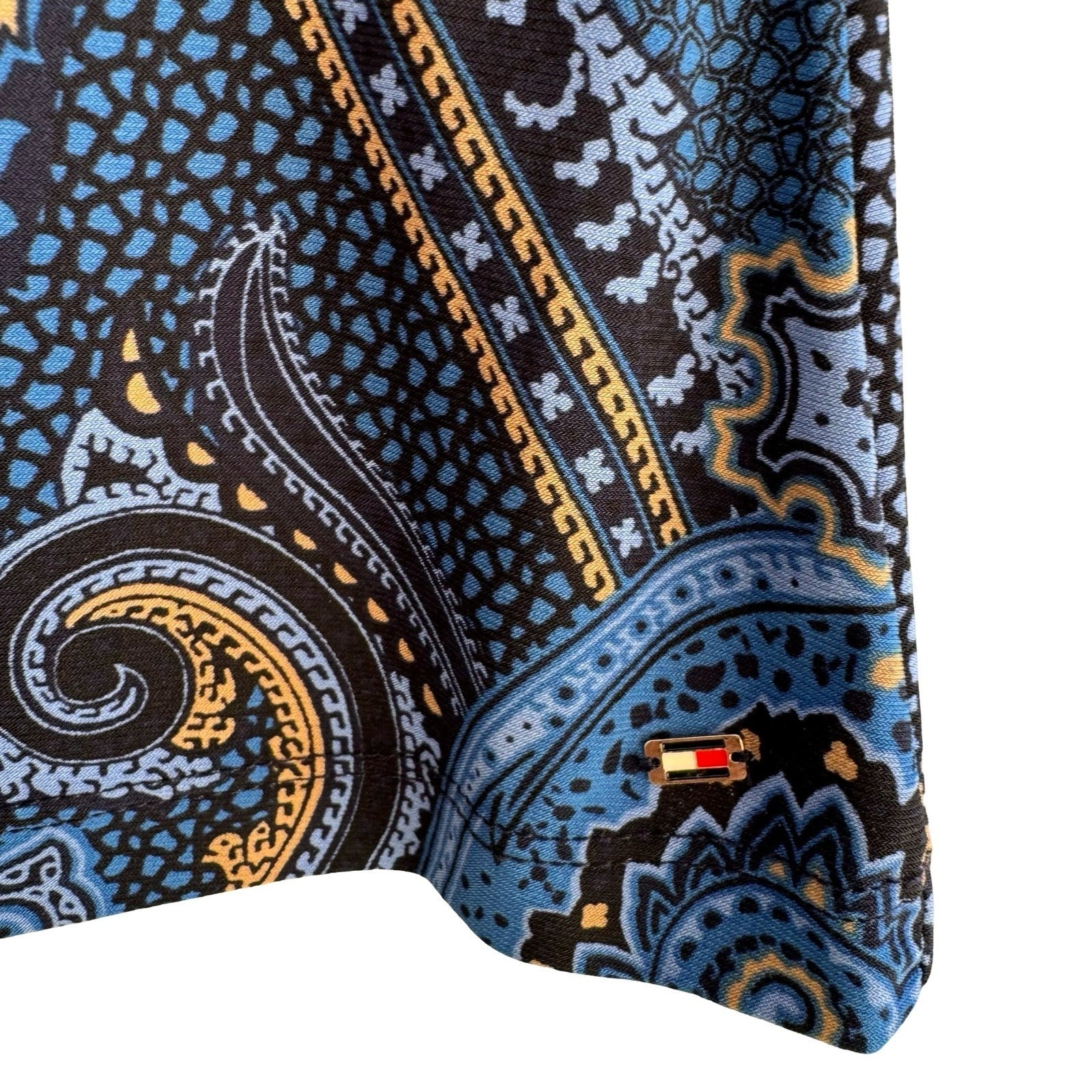 Tommy Hilfiger Boho Paisley Sleeveless Shell Top Gold Grommet Keyhole Blue L NEW