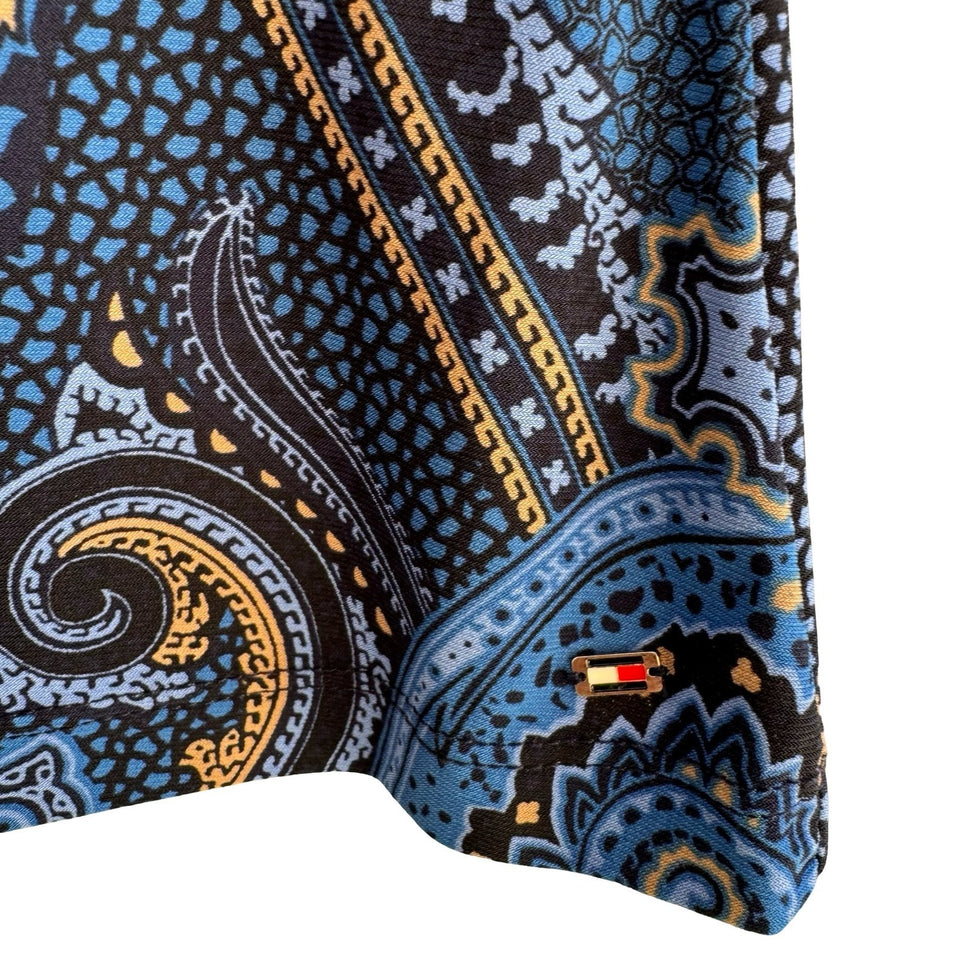 Tommy Hilfiger Boho Paisley Sleeveless Shell Top Gold Grommet Keyhole Blue L NEW