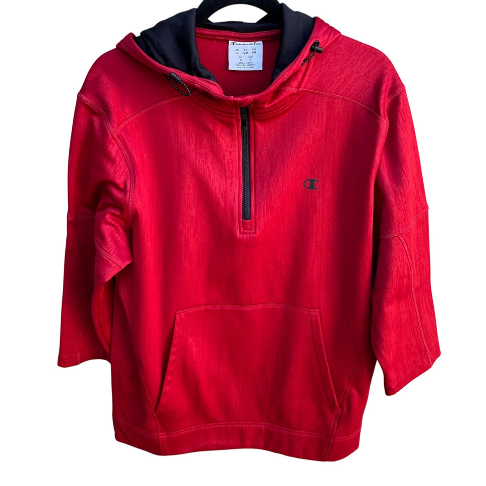Champion Elite Scuba Fleece Pullover 3/4 Sleeve Half-Zip Kangaroo Pocket Hoodie M