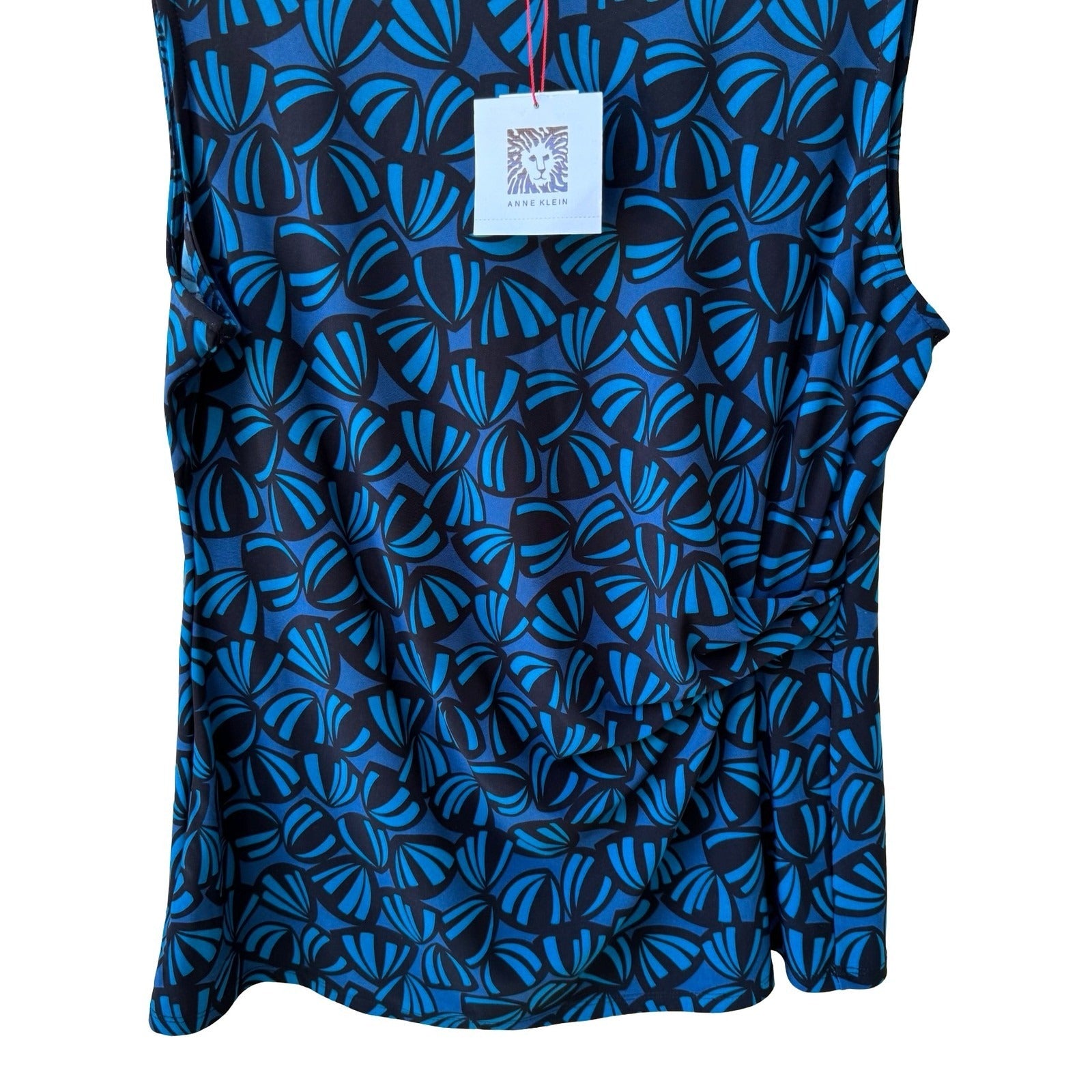 Anne Klein Professional Ruched Draped Pleated Side Knot Sleeveless Blouse L NEW