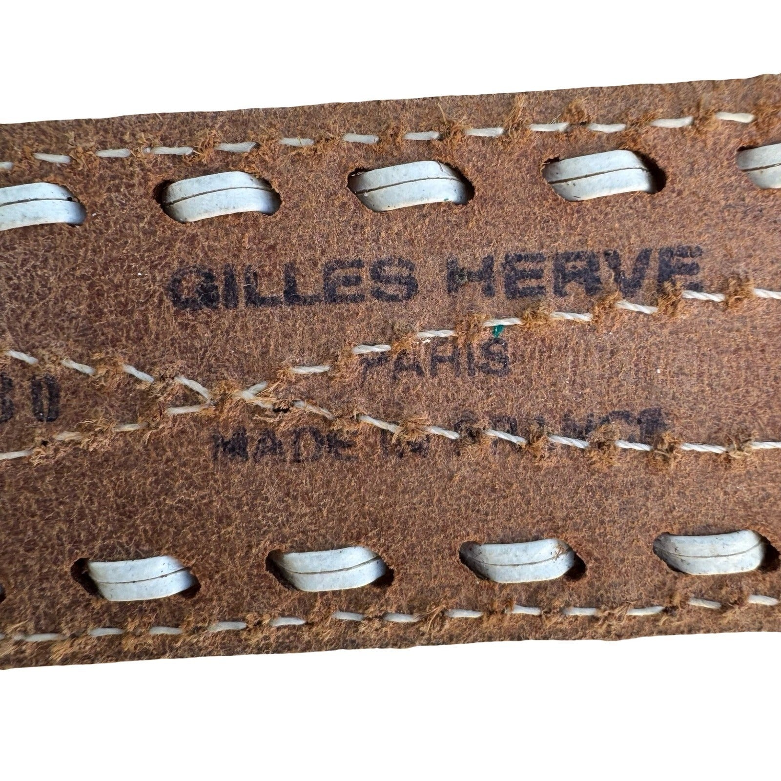 Gilles Herve Paris Tan Leather Whipstitch Western Belt Made in France Size 80