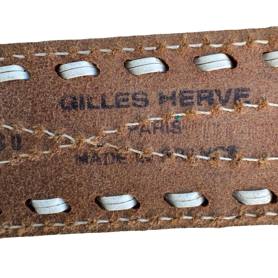 Gilles Herve Paris Tan Leather Whipstitch Western Belt Made in France Size 80