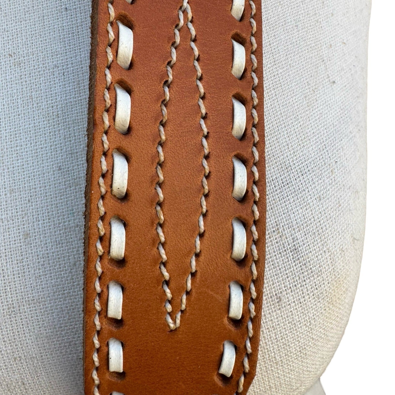 Gilles Herve Paris Tan Leather Whipstitch Western Belt Made in France Size 80