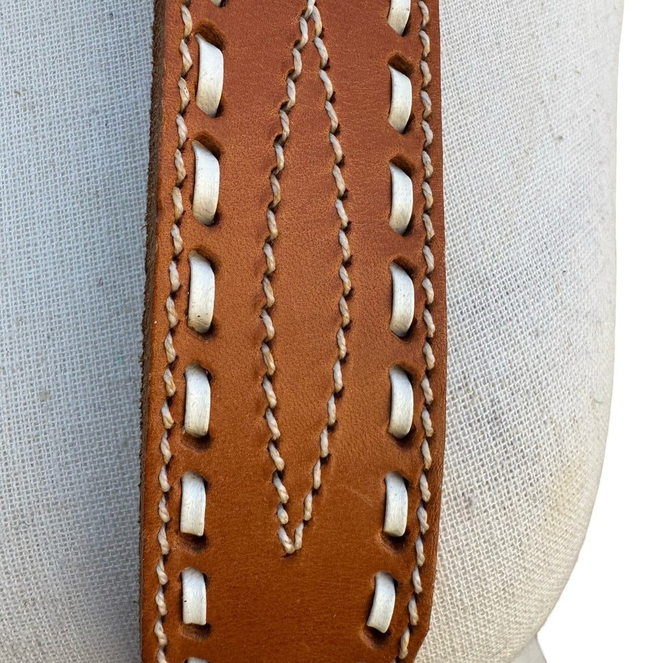 Gilles Herve Paris Tan Leather Whipstitch Western Belt Made in France Size 80