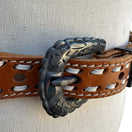 Switch Gilles Herve Paris Tan Leather Whipstitch Western Belt Made in France Size 80 3 image