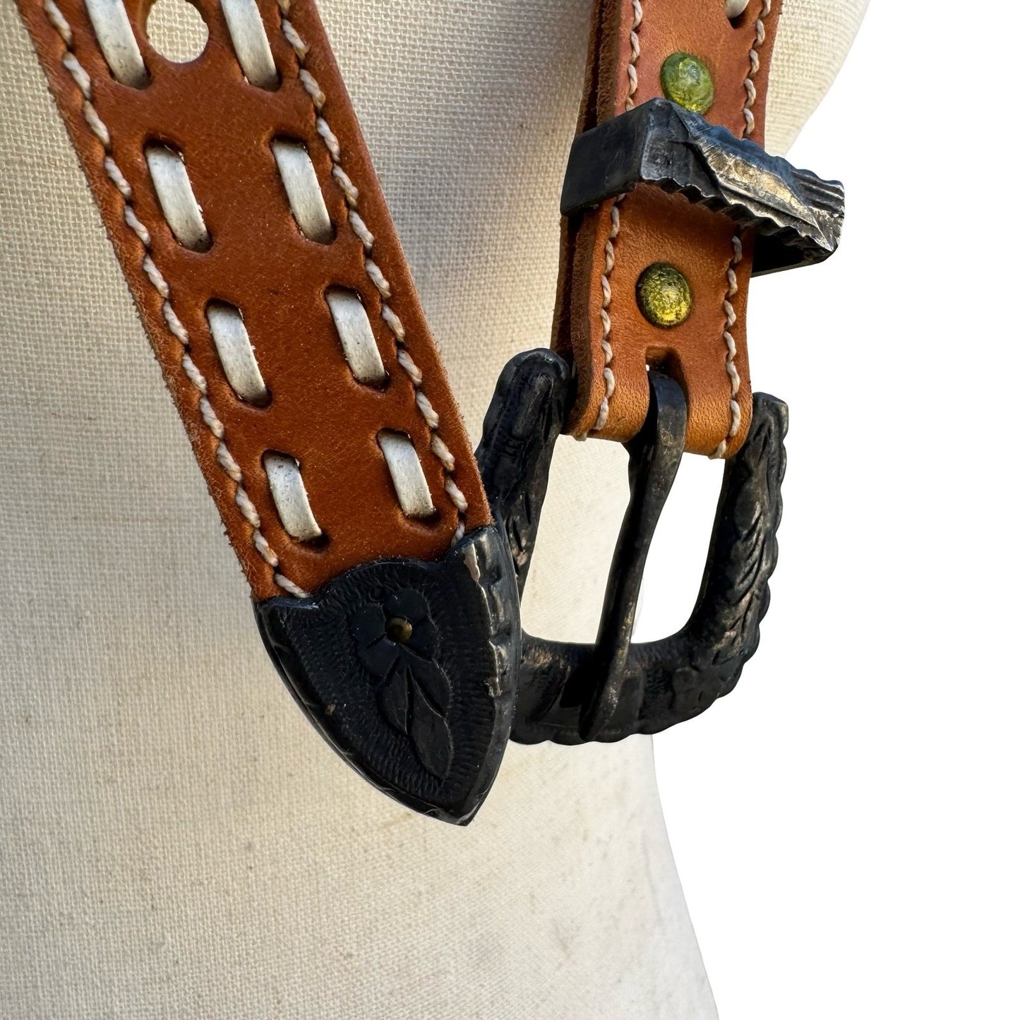 Gilles Herve Paris Tan Leather Whipstitch Western Belt Made in France Size 80