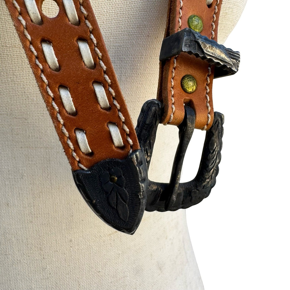 Gilles Herve Paris Tan Leather Whipstitch Western Belt Made in France Size 80