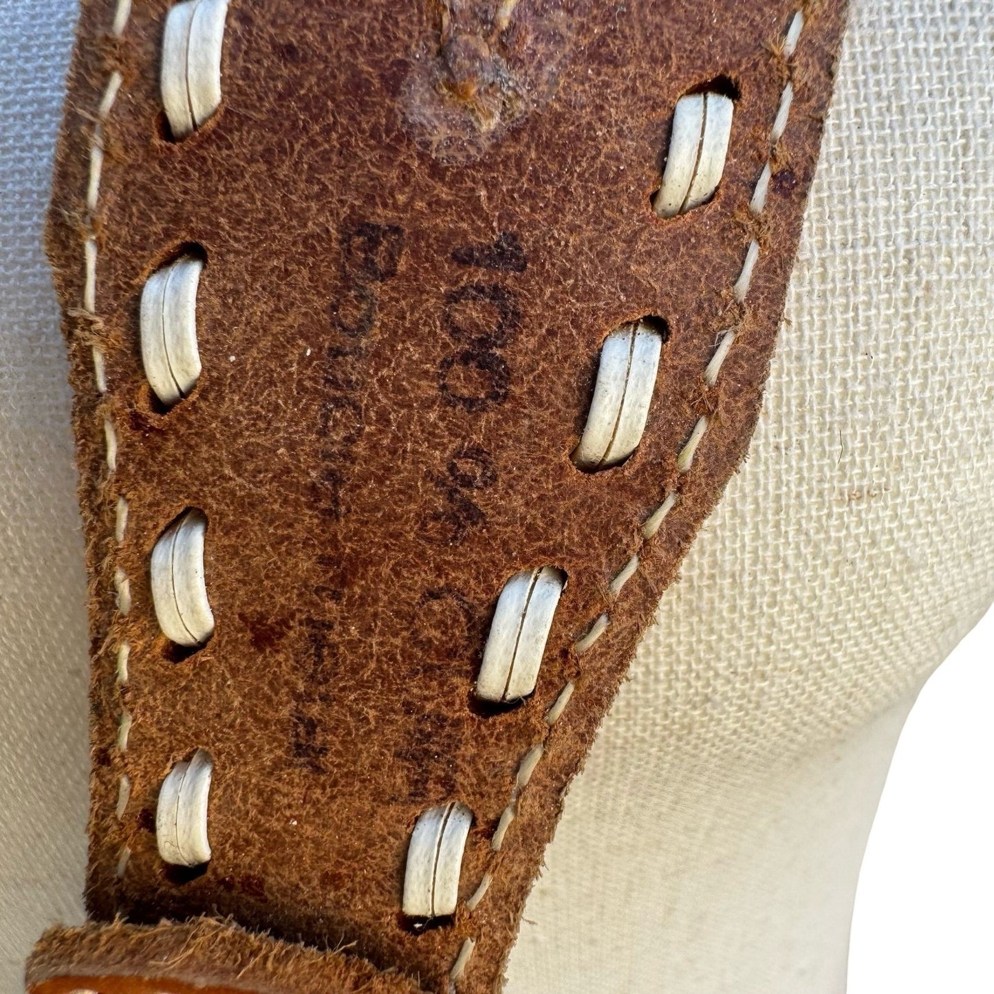 Gilles Herve Paris Tan Leather Whipstitch Western Belt Made in France Size 80