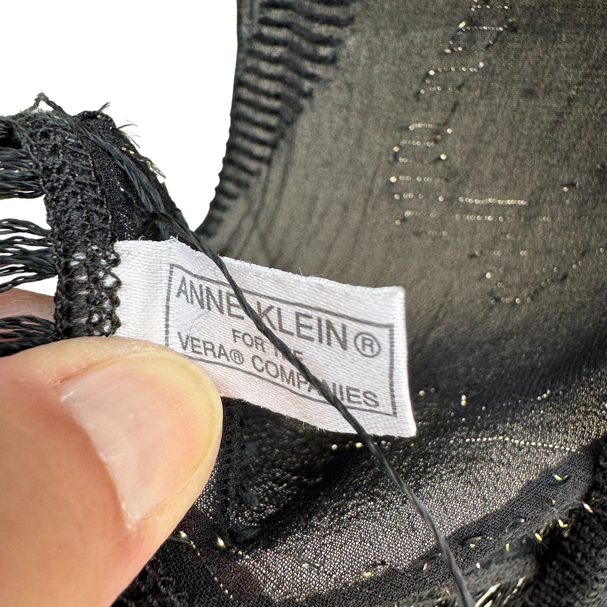 Anne Klein For Vera Vintage Black Sheer Metallic Fringe Italian Made Scarf Wrap