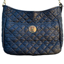 Switch Isaac Mizrahi Quilted Black Leather Shoulder Bag Gold Chain Strap Logo Turn Lock 3 image