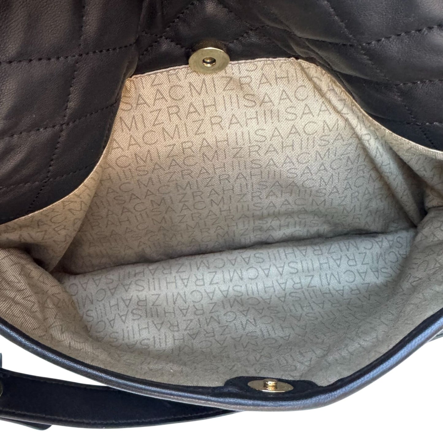 Isaac Mizrahi Quilted Black Leather Shoulder Bag Gold Chain Strap Logo Turn Lock