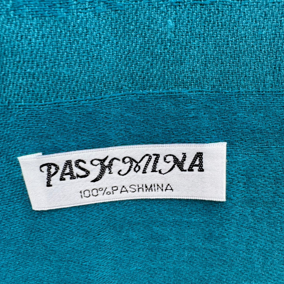Pashmina Teal Blue Paisley Damask Fringe Wrap Shawl Scarf 100% Pashmina