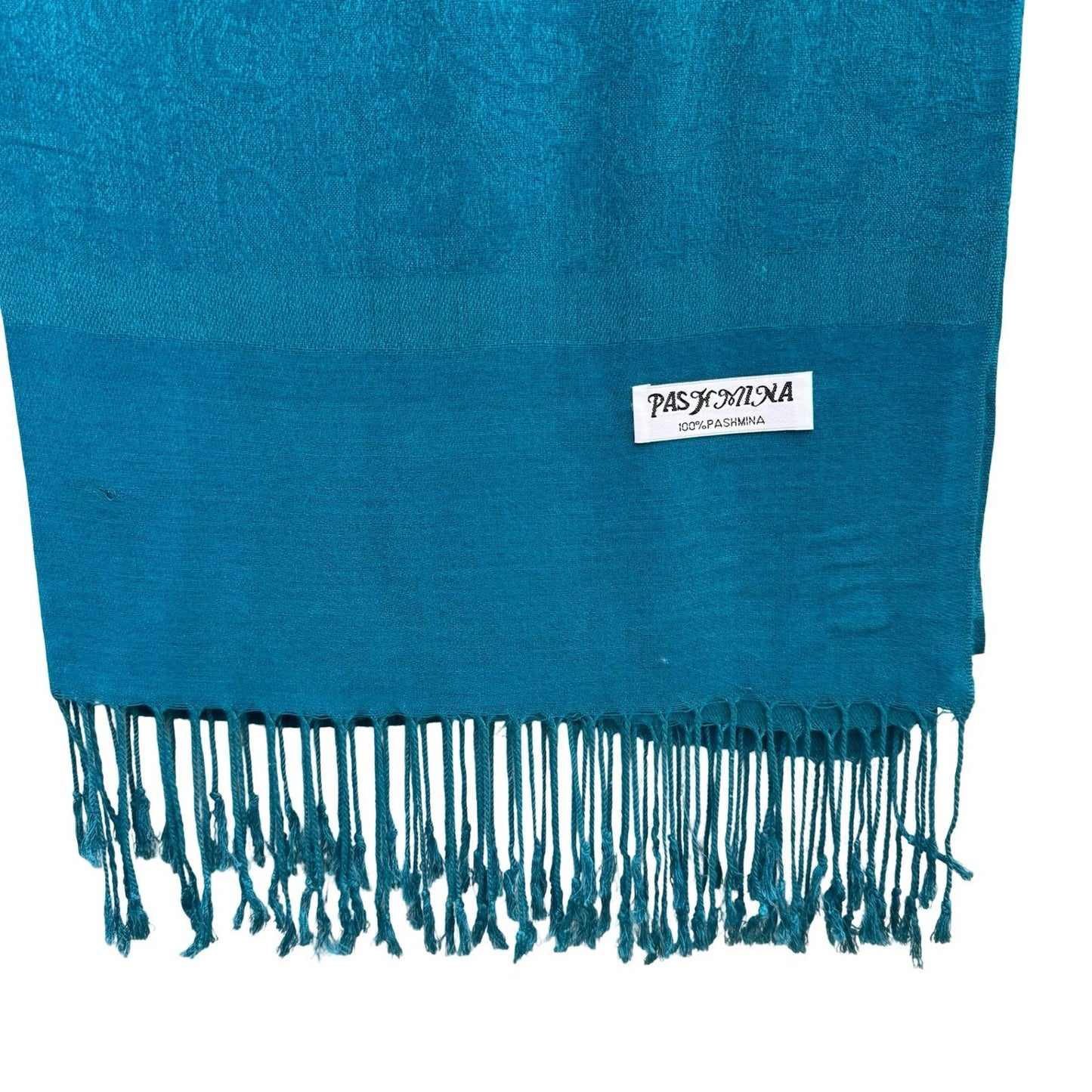Pashmina Teal Blue Paisley Damask Fringe Wrap Shawl Scarf 100% Pashmina
