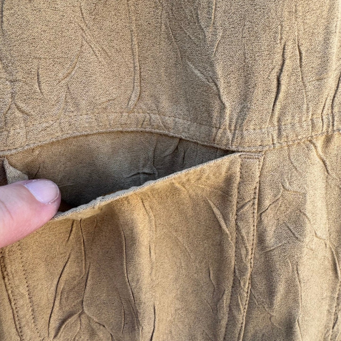 Chicos Tan Crinkle Faux Suede Button Front Jacket Womens Size 1 Medium Tan Camel