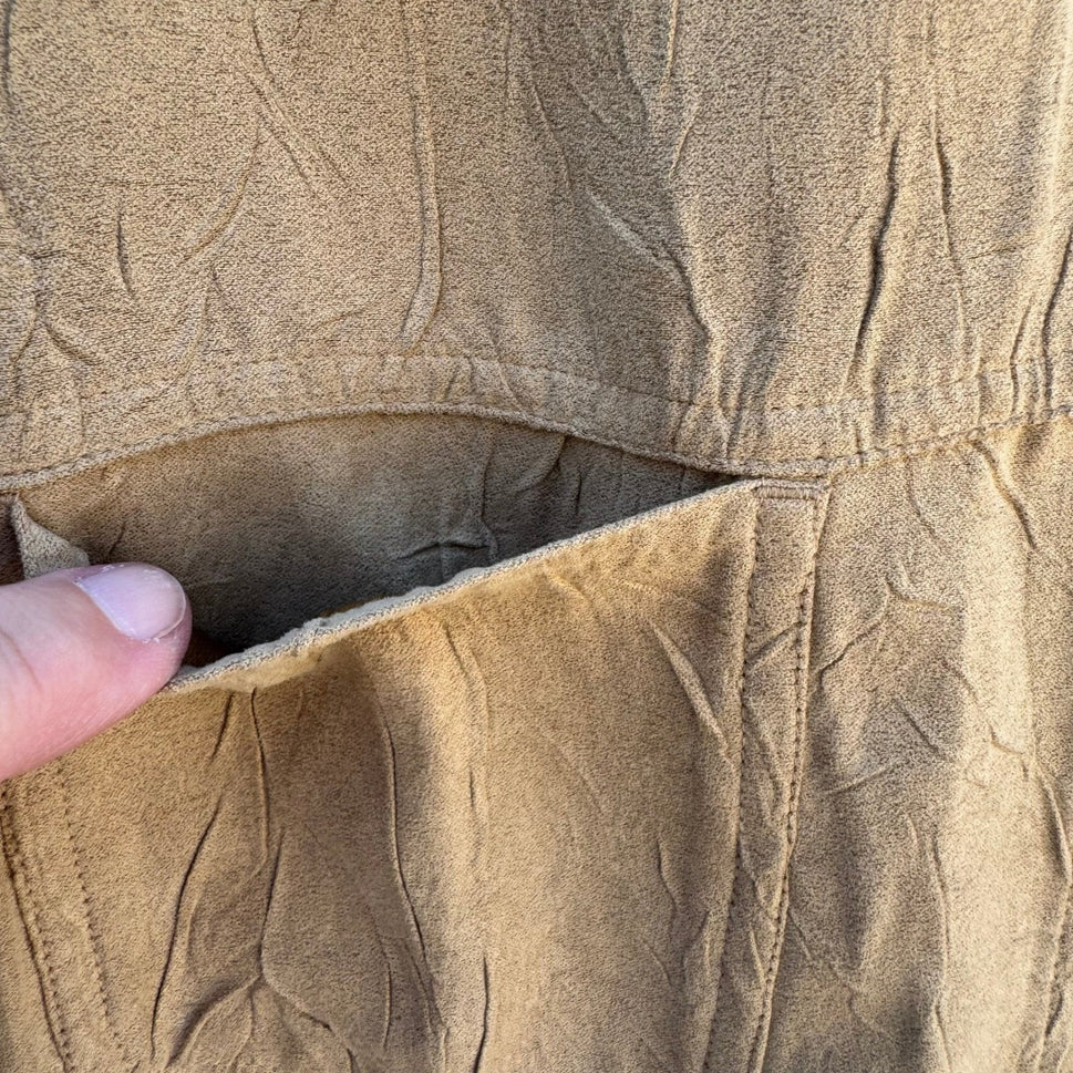 Chicos Tan Crinkle Faux Suede Button Front Jacket Womens Size 1 Medium Tan Camel