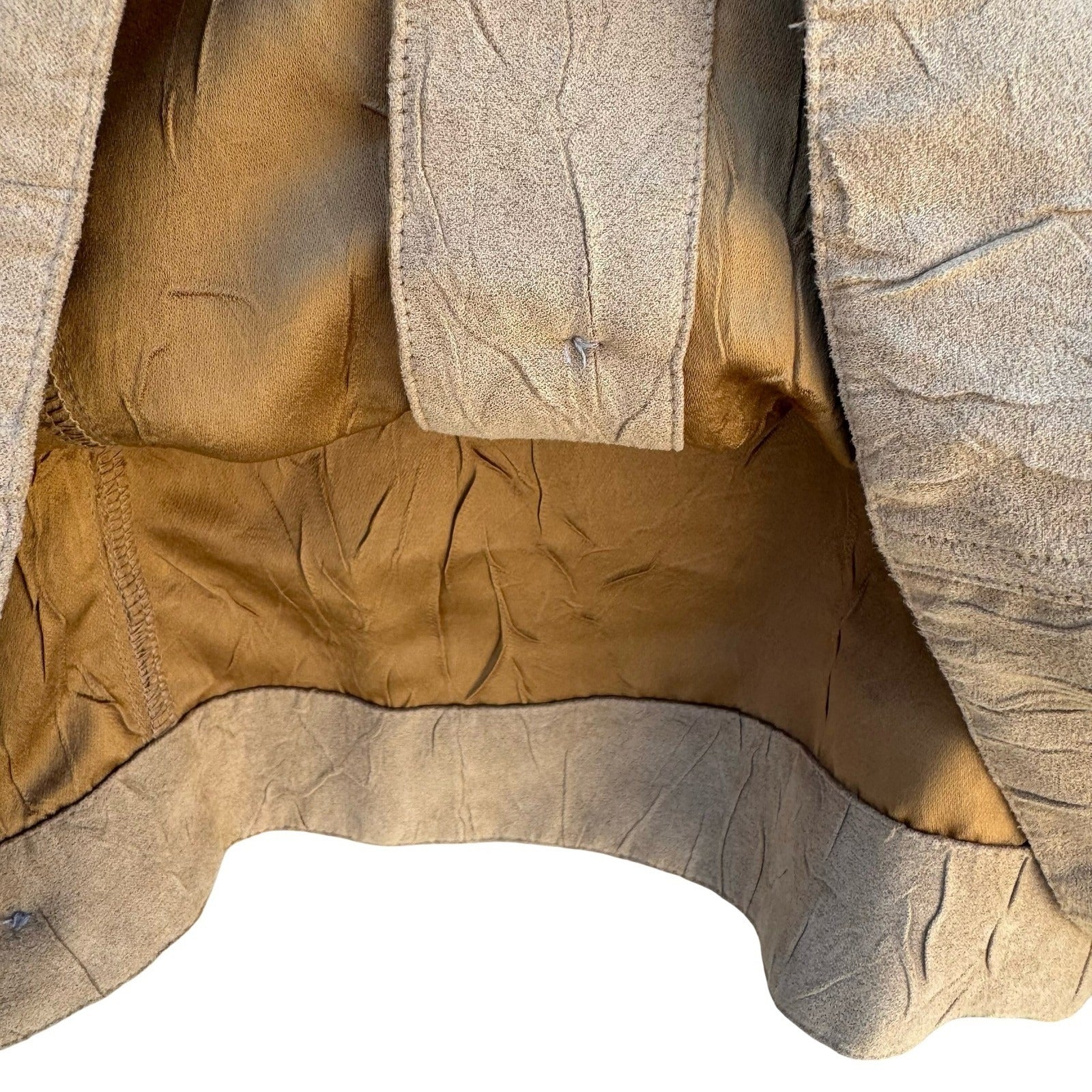 Chicos Tan Crinkle Faux Suede Button Front Jacket Womens Size 1 Medium Tan Camel