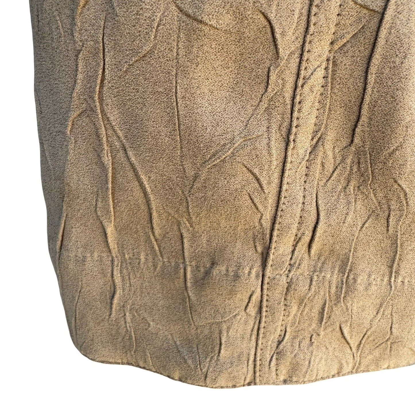 Chicos Tan Crinkle Faux Suede Button Front Jacket Womens Size 1 Medium Tan Camel