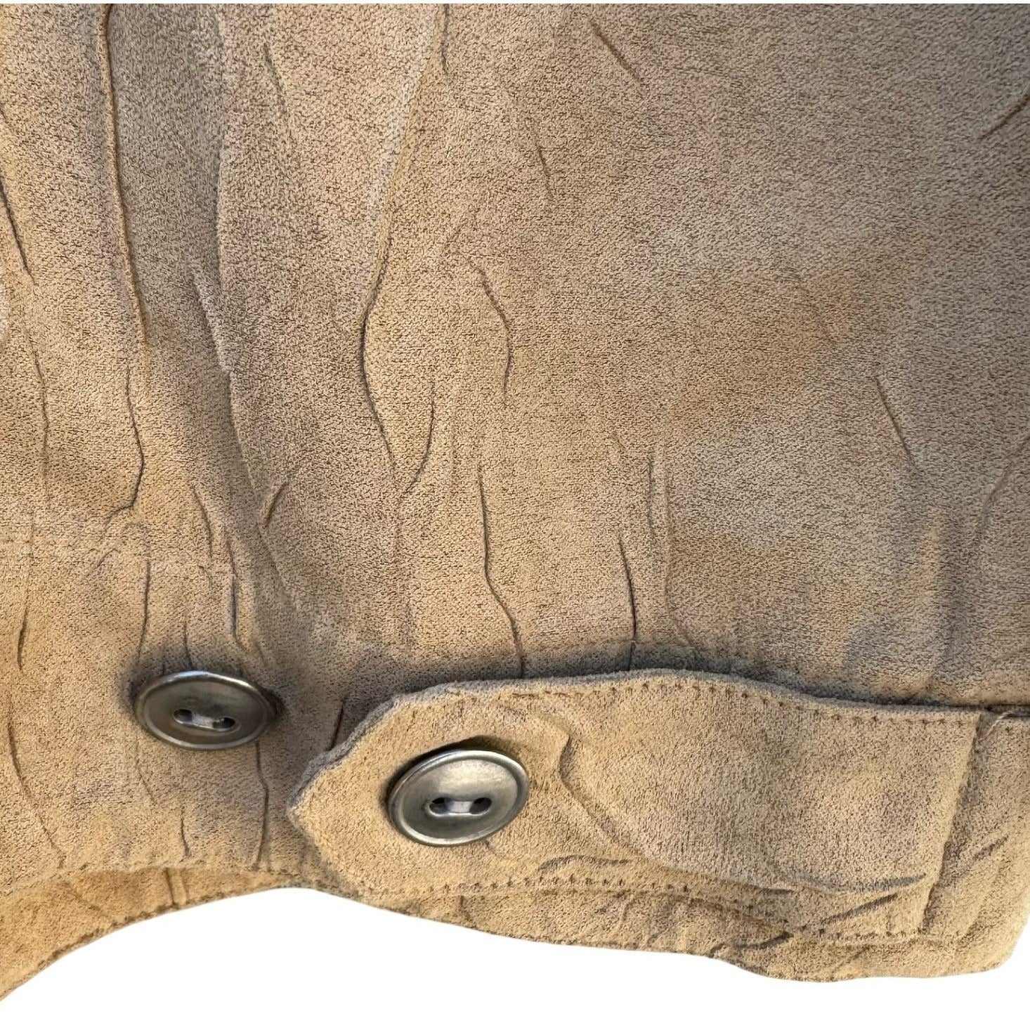 Chicos Tan Crinkle Faux Suede Button Front Jacket Womens Size 1 Medium Tan Camel