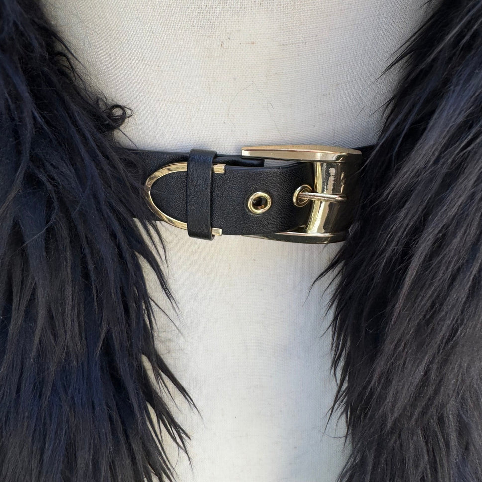 Versace for H&M Glam Faux Fur Vest Double Buckle Leather Straps Hanger Dustbag 6