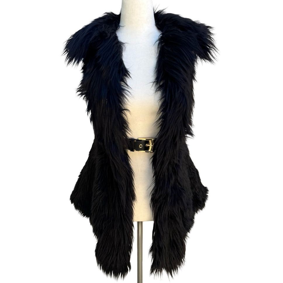Versace for H&M Glam Faux Fur Vest Double Buckle Leather Straps Hanger Dustbag 6