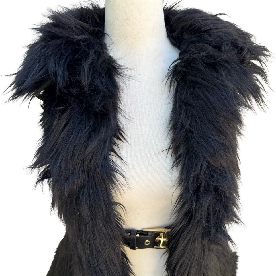 Versace for H&M Glam Faux Fur Vest Double Buckle Leather Straps Hanger Dustbag 6
