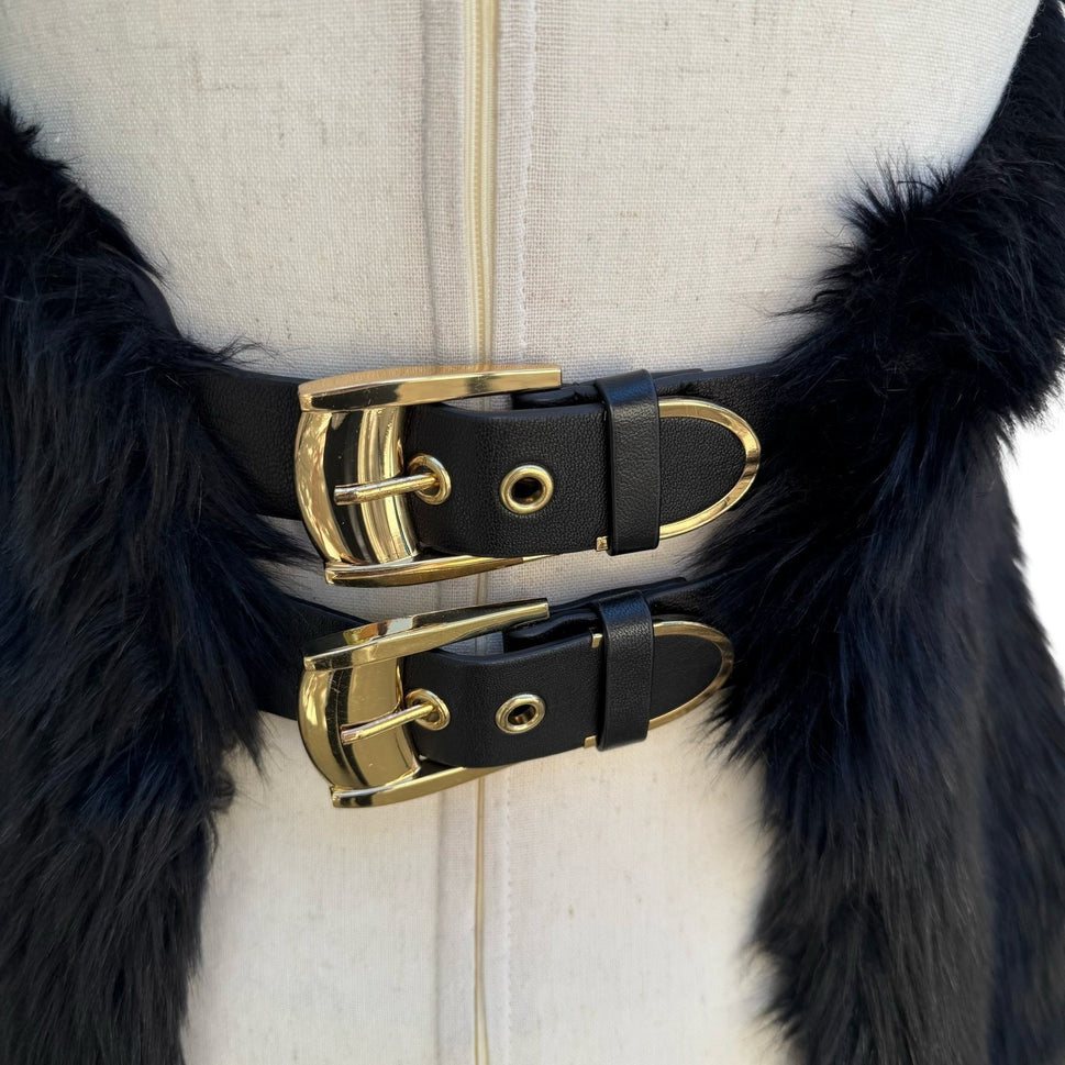 Versace for H&M Glam Faux Fur Vest Double Buckle Leather Straps Hanger Dustbag 6