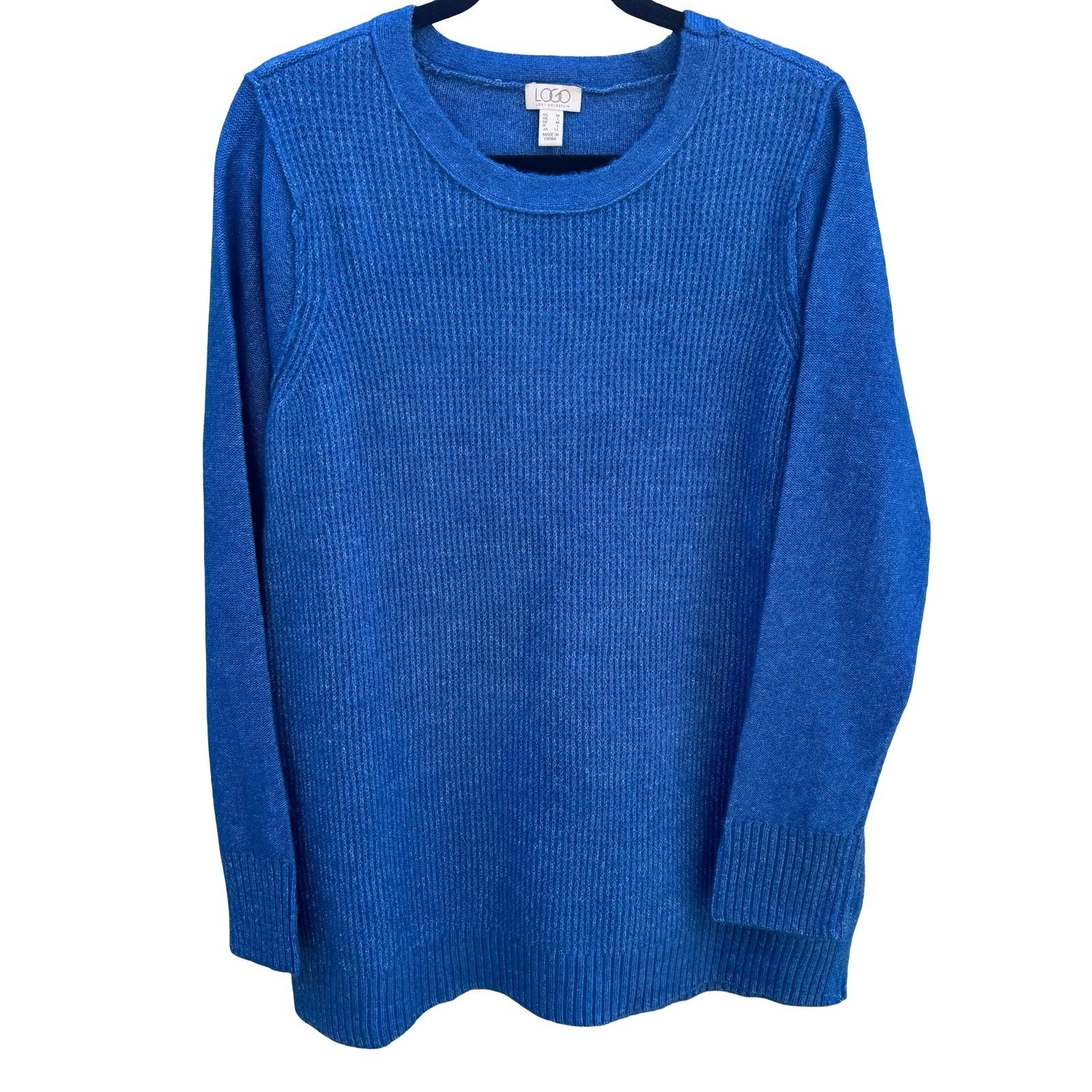 LOGO Lori Goldstein Layering Ribbed Soft Knit Lagenlook Sweater Blue Women M NEW
