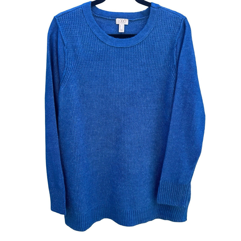 LOGO Lori Goldstein Layering Ribbed Soft Knit Lagenlook Sweater Blue Women M NEW