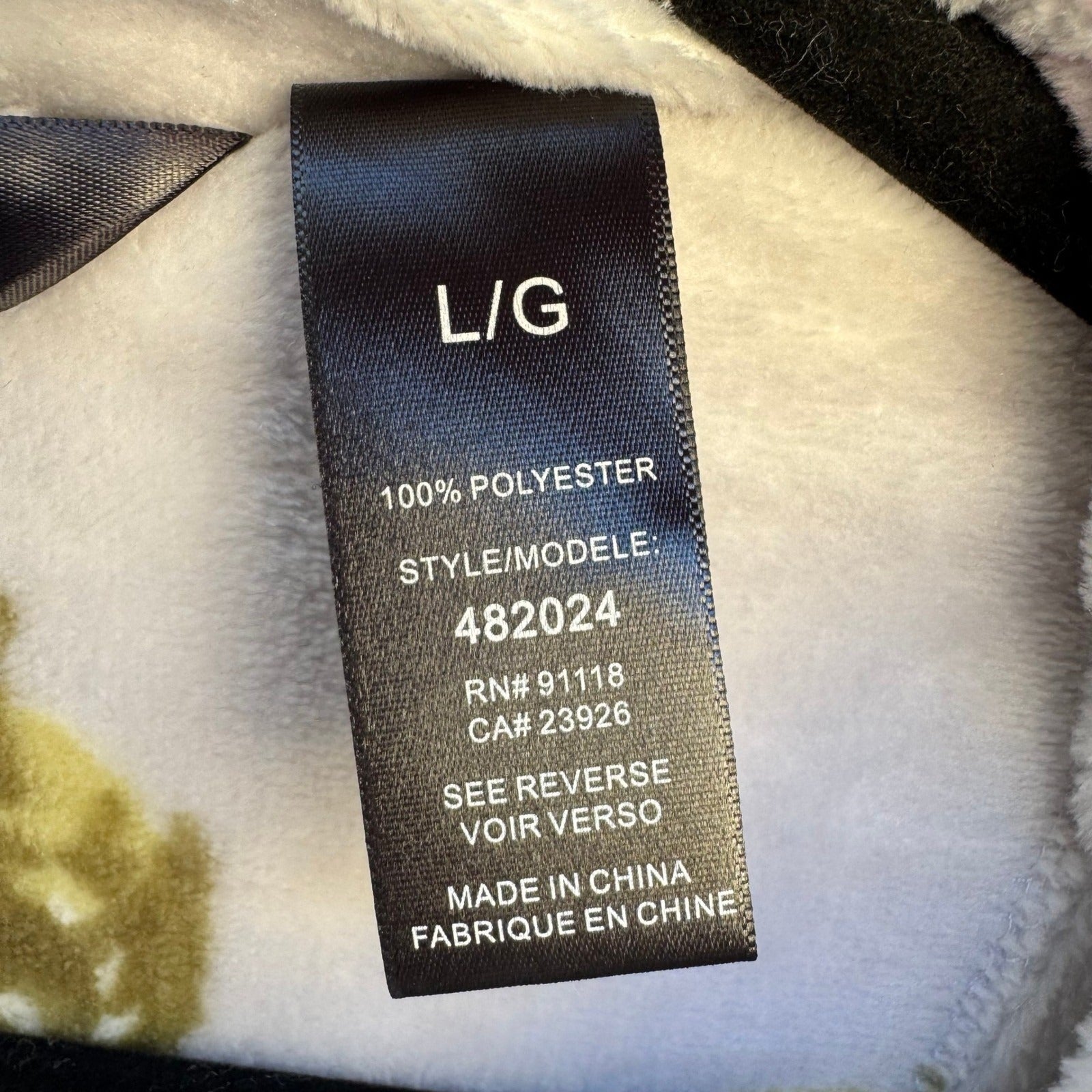 Noire Jasmine Rose Grey Floral Plush Fleece Robe Shawl Collar Large NEW NO BELT
