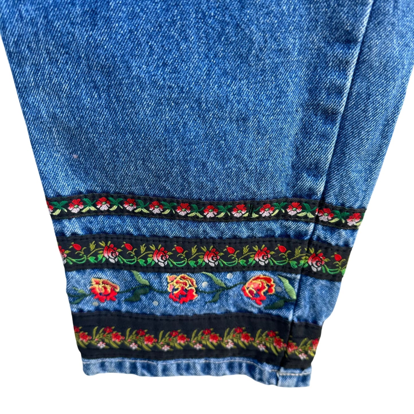 Bill Blass Womens Vintage High Waist Embroidered Floral Applique Denim Jeans 10P