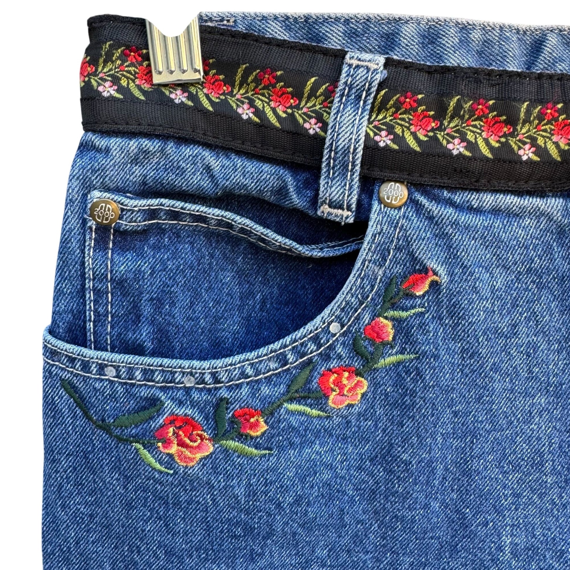 Bill Blass Womens Vintage High Waist Embroidered Floral Applique Denim Jeans 10P