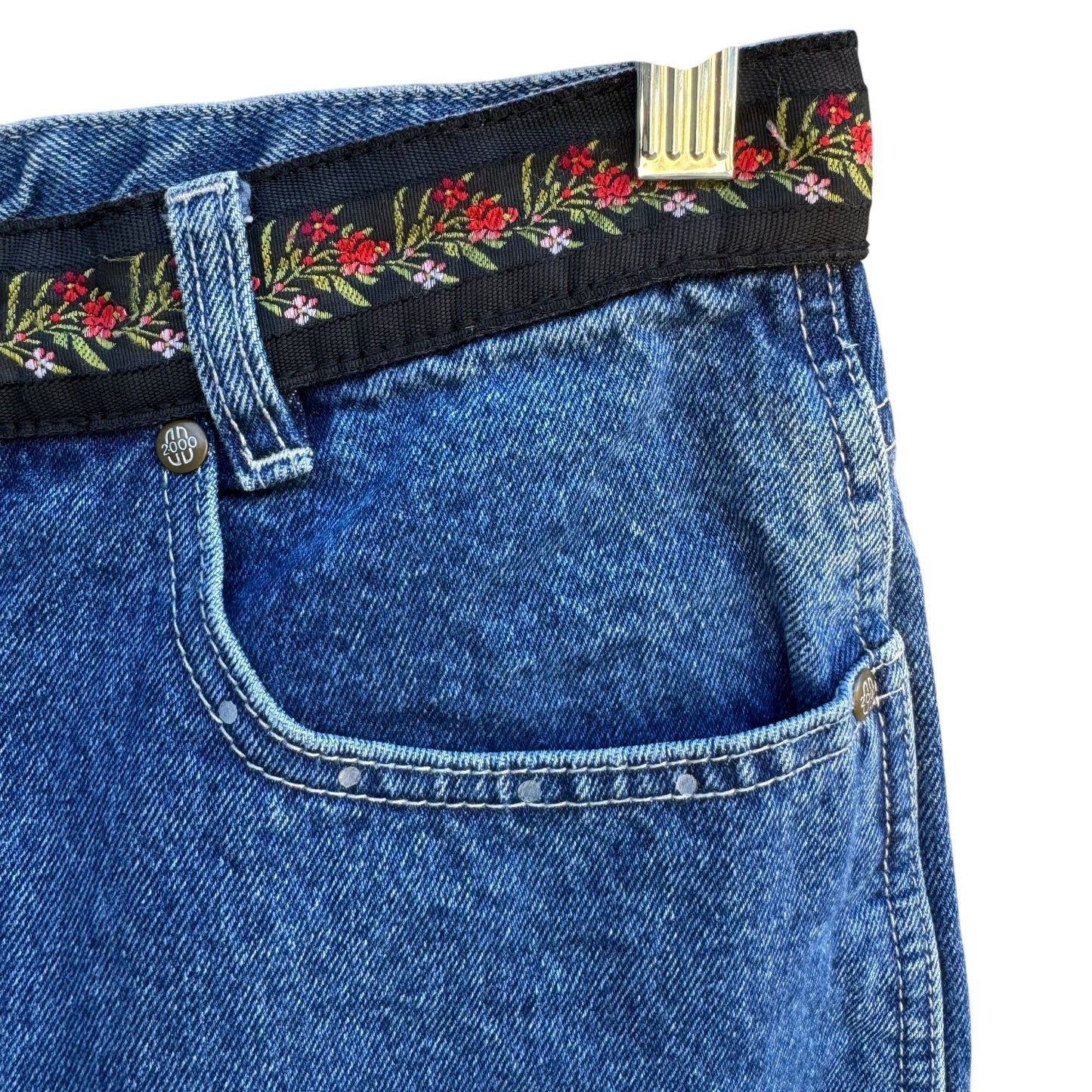 Bill Blass Womens Vintage High Waist Embroidered Floral Applique Denim Jeans 10P