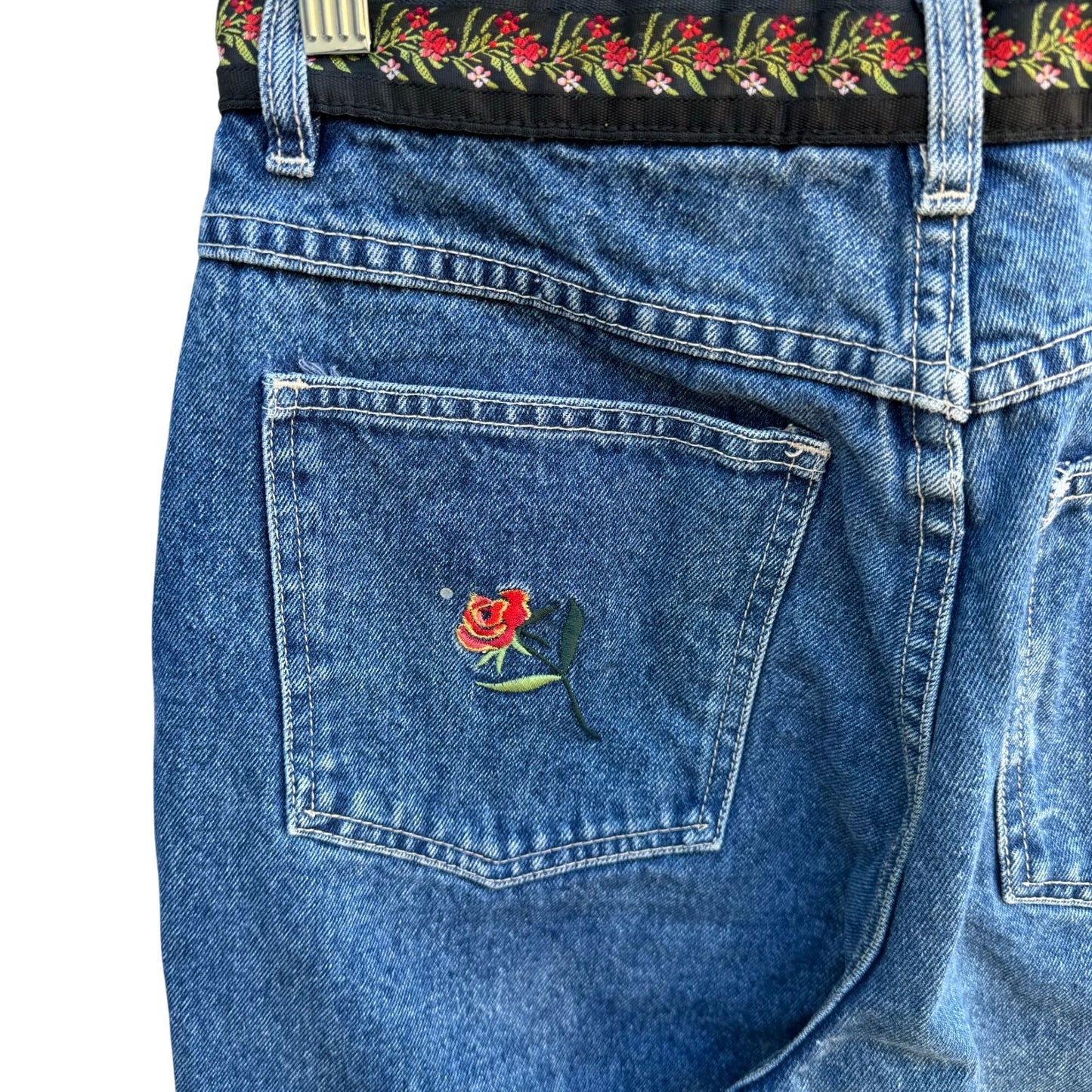 Bill Blass Womens Vintage High Waist Embroidered Floral Applique Denim Jeans 10P