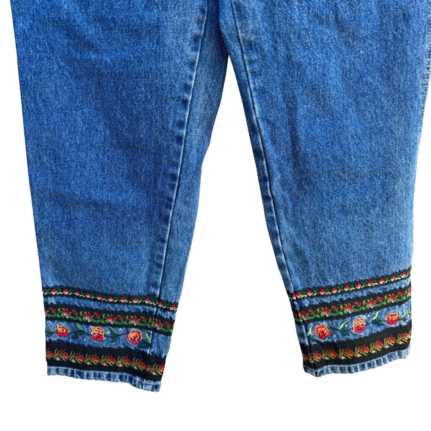 Bill Blass Womens Vintage High Waist Embroidered Floral Applique Denim Jeans 10P